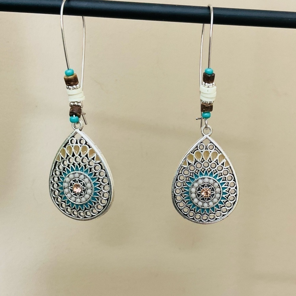 Boho Sundial Hollow Water Drop Shaped Dangle Earrings